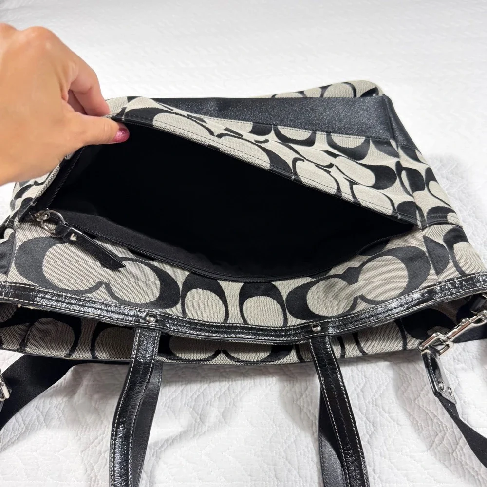 Coach Signature Women‎ Diaper Bag Tote Large Jacquard Monogram Black Grey New